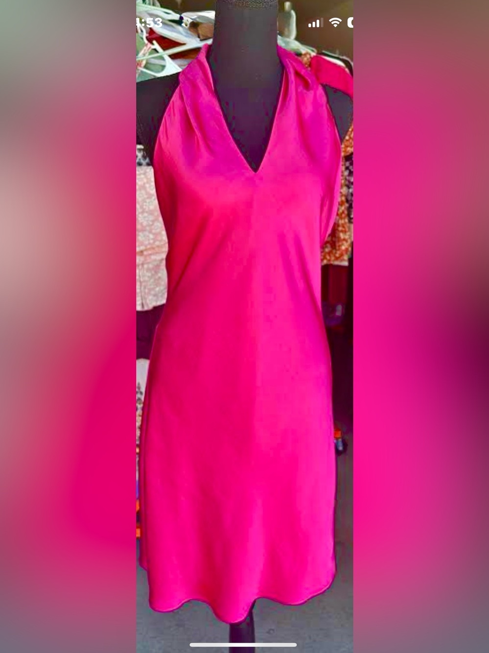 Satin Fuchsia Halter Mini Dress